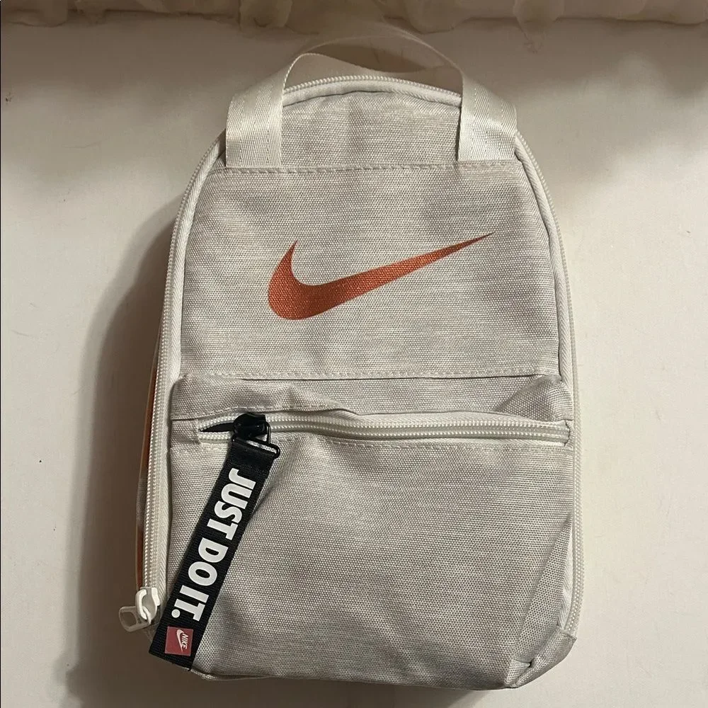 Nike Light Gray Backpack with Orange Logo